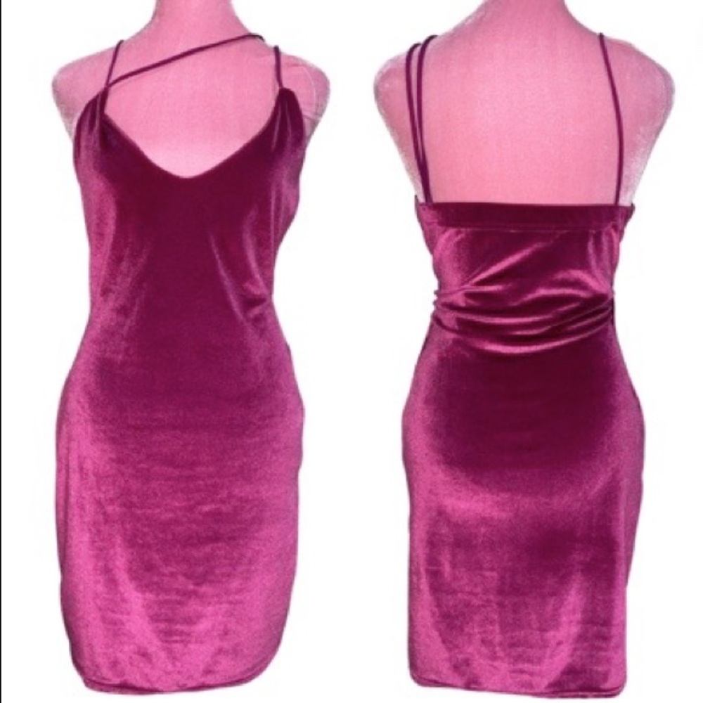 Pretty Little Thing Fuchsia Pink Purple Velvet Dress 6 Small